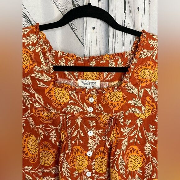 Rachel Zoe Orange Floral Peasant Top M - Picture 4 of 9